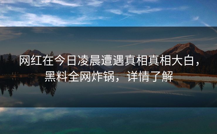 网红在今日凌晨遭遇真相真相大白，黑料全网炸锅，详情了解